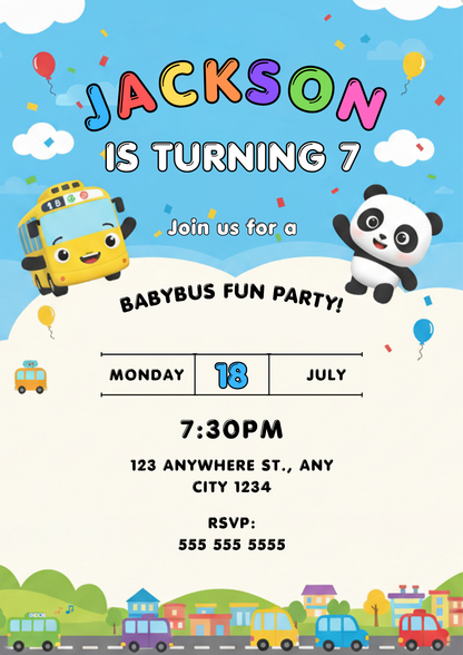Babybus Birthday Party Invitation - CreativeRino