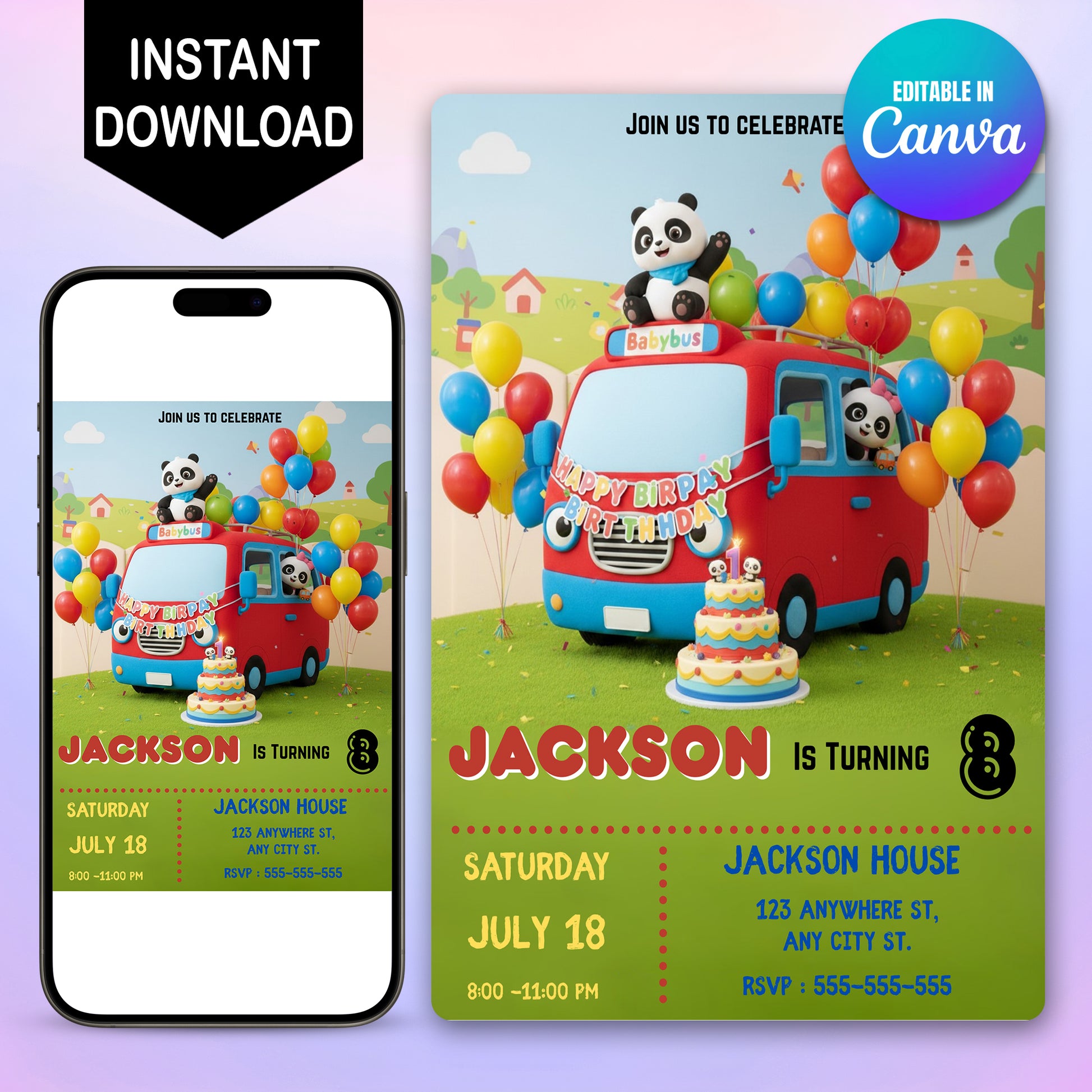 Printable Babybus Birthday Invitation - CreativeRino