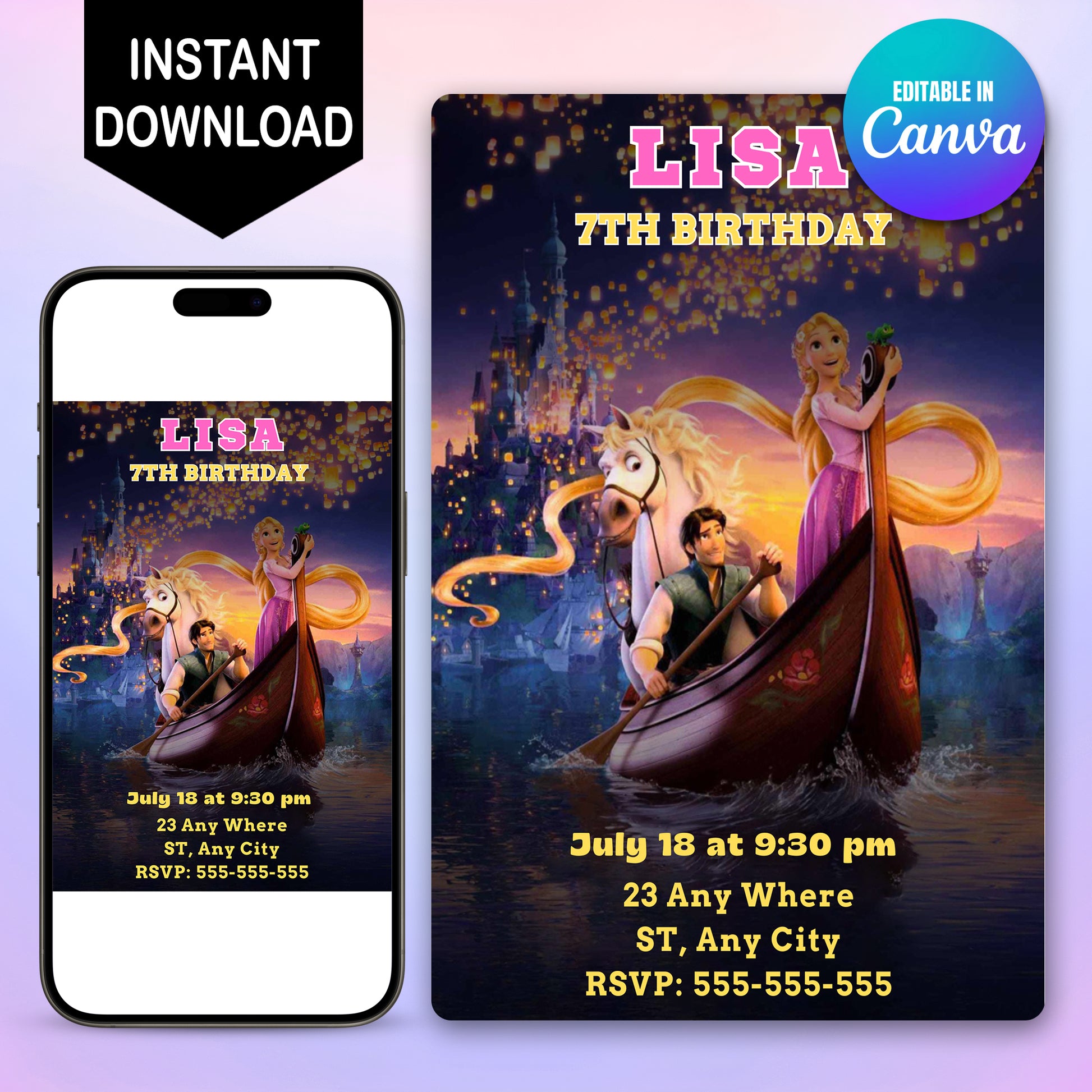 Princess Rapunzel Birthday Invitation - CreativeRino