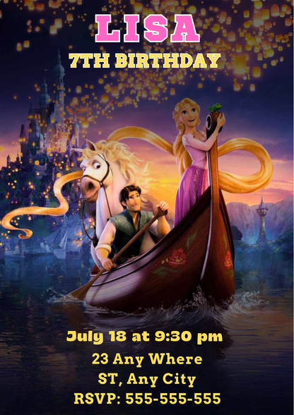 Princess Rapunzel Birthday Invitation - CreativeRino