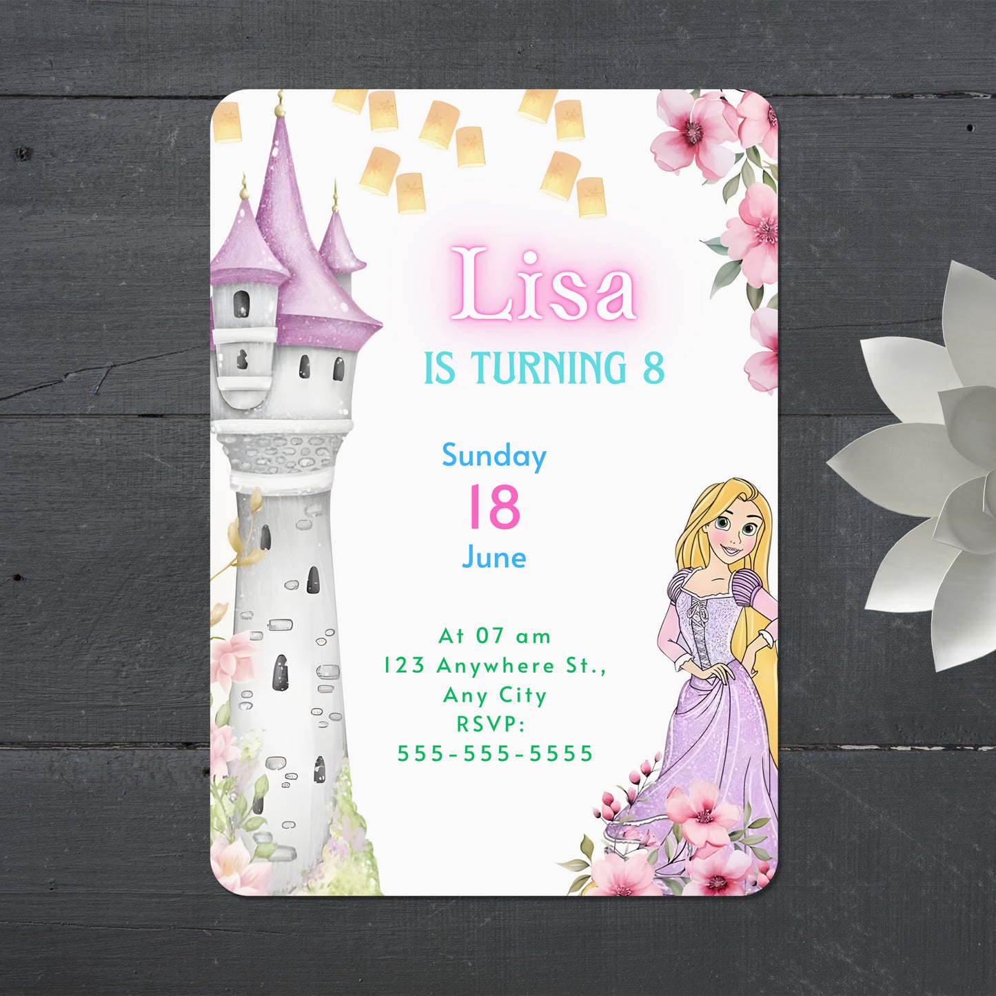 Princess Rapunzel Birthday Invitation Template - CreativeRino