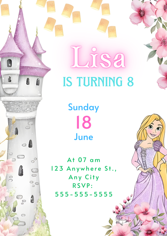 Princess Rapunzel Birthday Invitation Template - CreativeRino