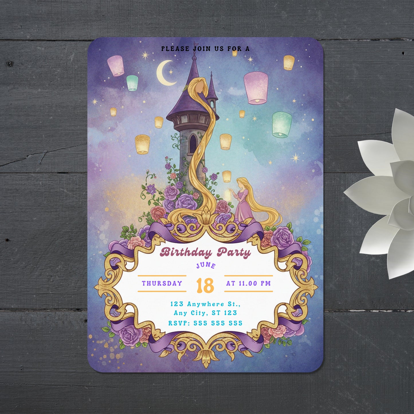 Princess Rapunzel Birthday Party Invitation - CreativeRino
