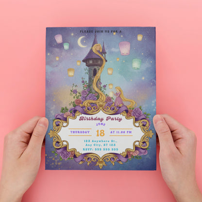 Princess Rapunzel Birthday Party Invitation - CreativeRino
