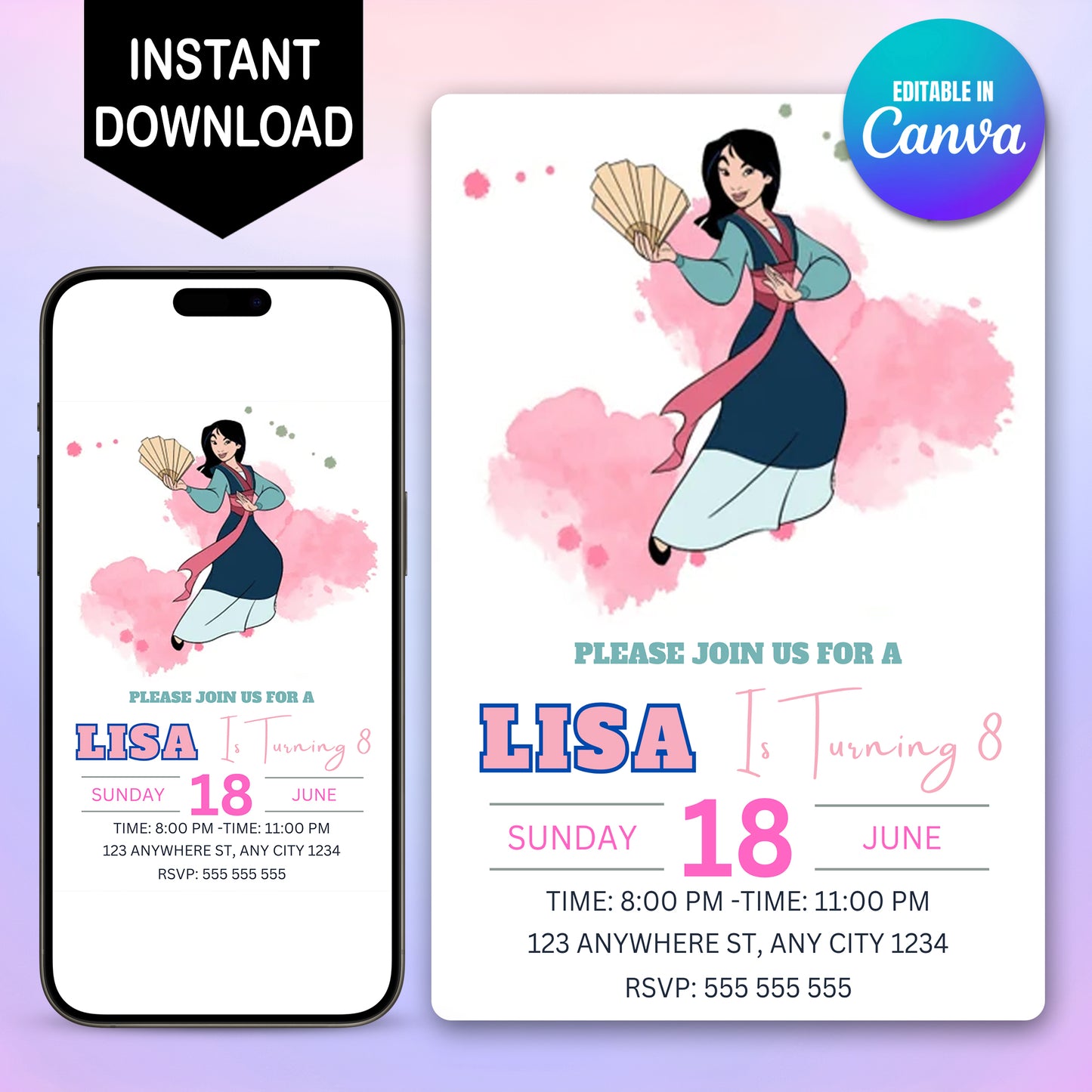 Princess Mulan Birthday Invitation - CreativeRino