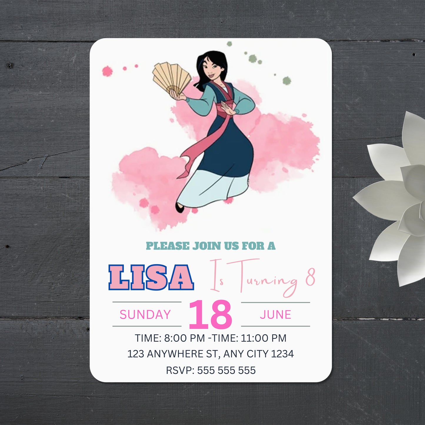 Princess Mulan Birthday Invitation - CreativeRino
