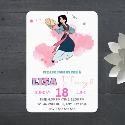 Princess Mulan Birthday Invitation - CreativeRino