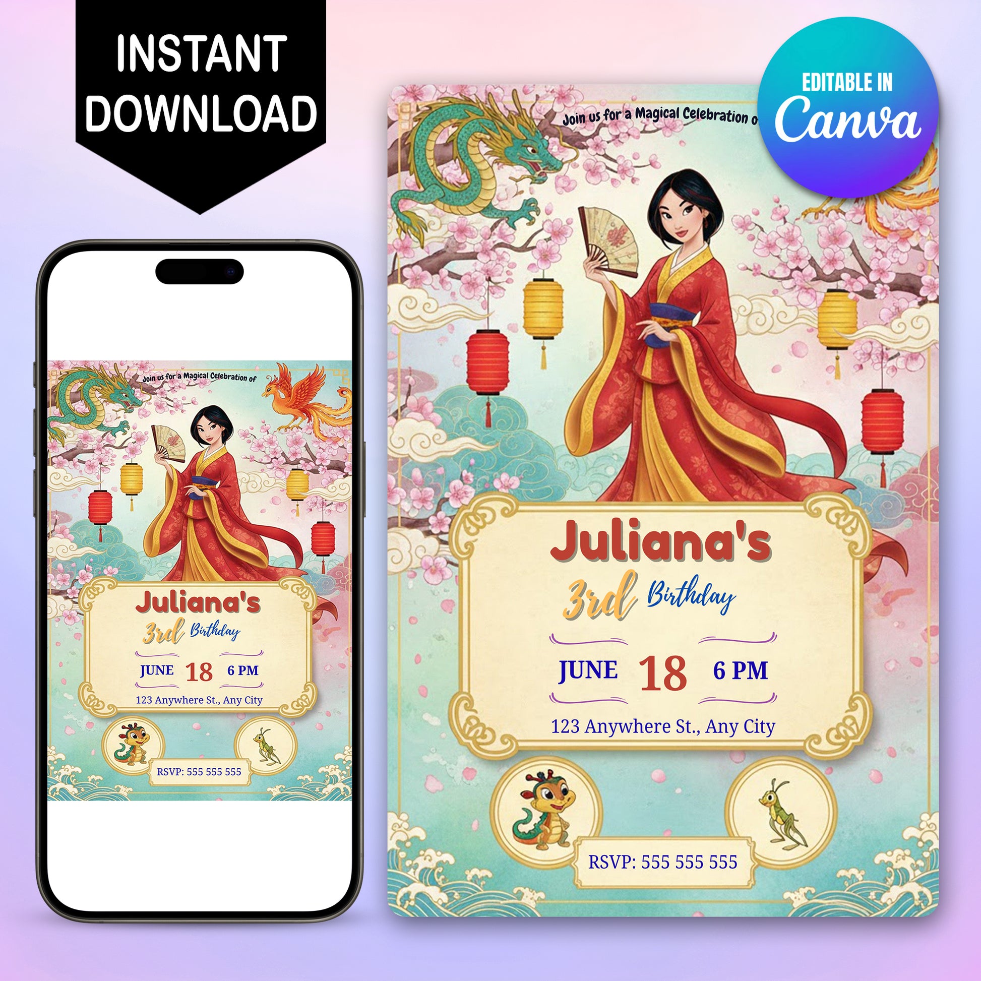 Princess Mulan Birthday Party Invitation - CreativeRino