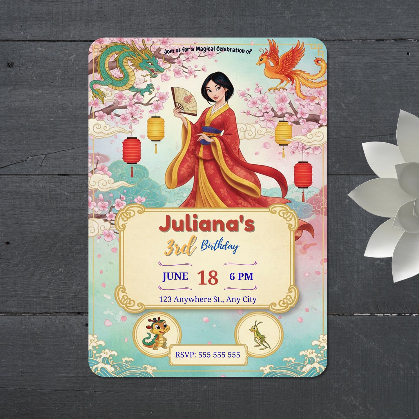 Princess Mulan Birthday Party Invitation - CreativeRino