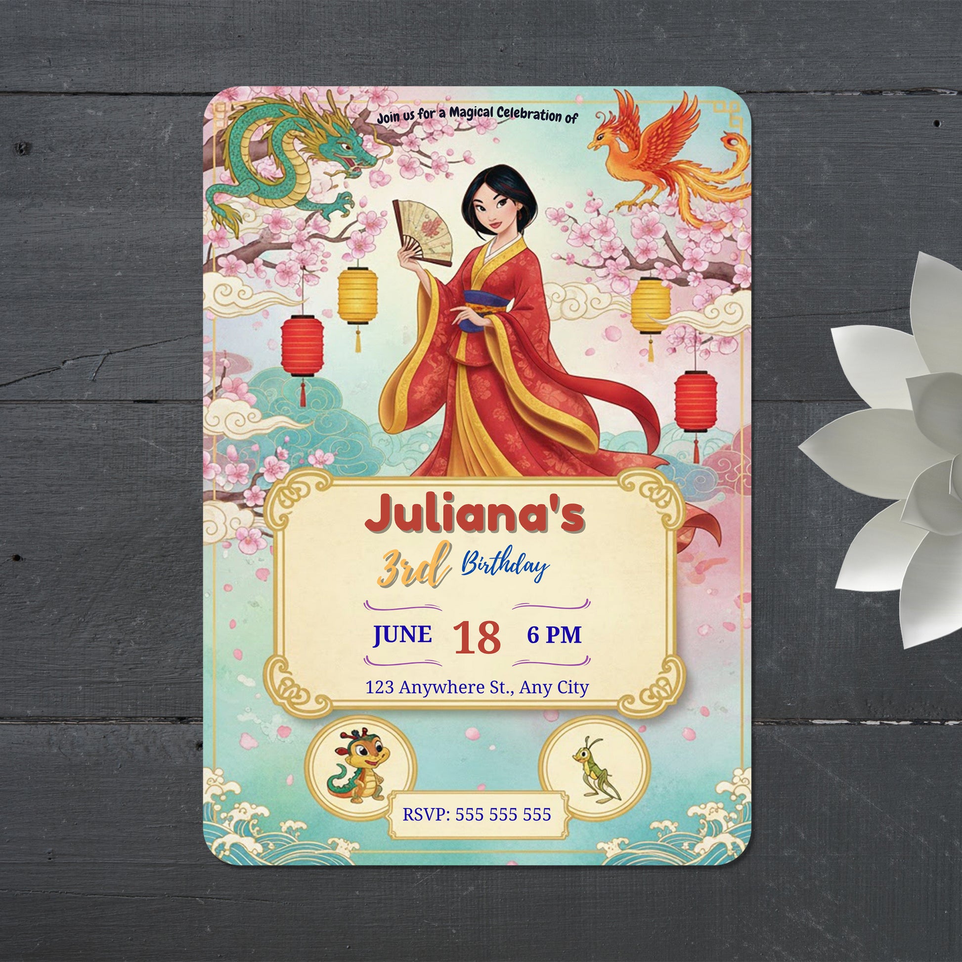 Princess Mulan Birthday Party Invitation - CreativeRino