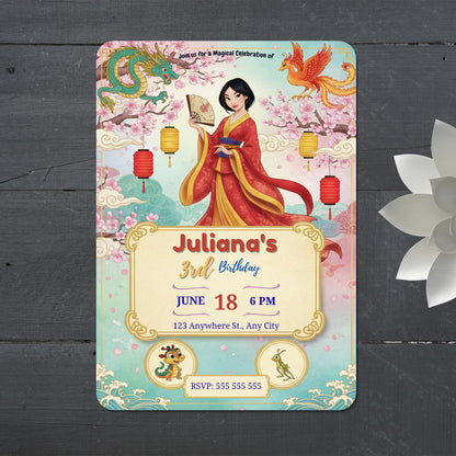 Princess Mulan Birthday Party Invitation - CreativeRino