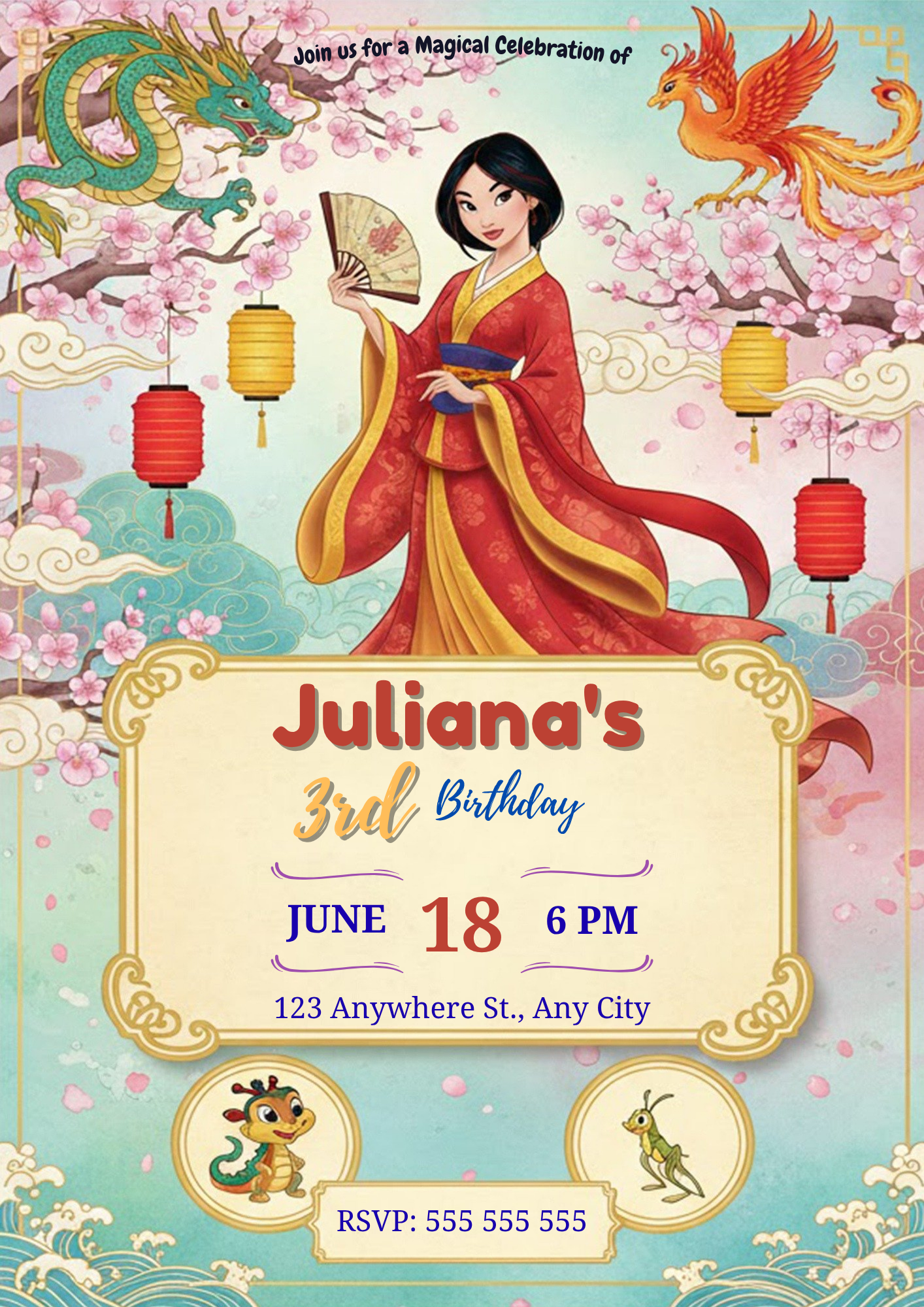 Princess Mulan Birthday Party Invitation - CreativeRino