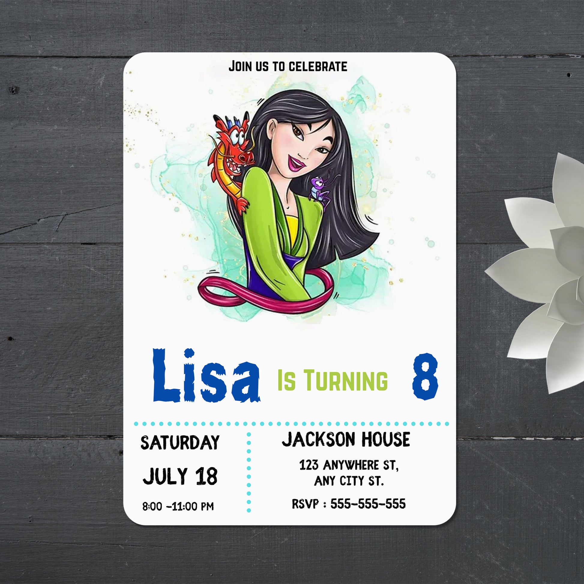 Digital Princess Mulan Birthday Invitation - CreativeRino