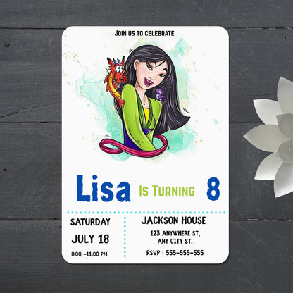 Digital Princess Mulan Birthday Invitation - CreativeRino