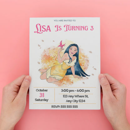 Princess Pocahontas Party Invitation - CreativeRino