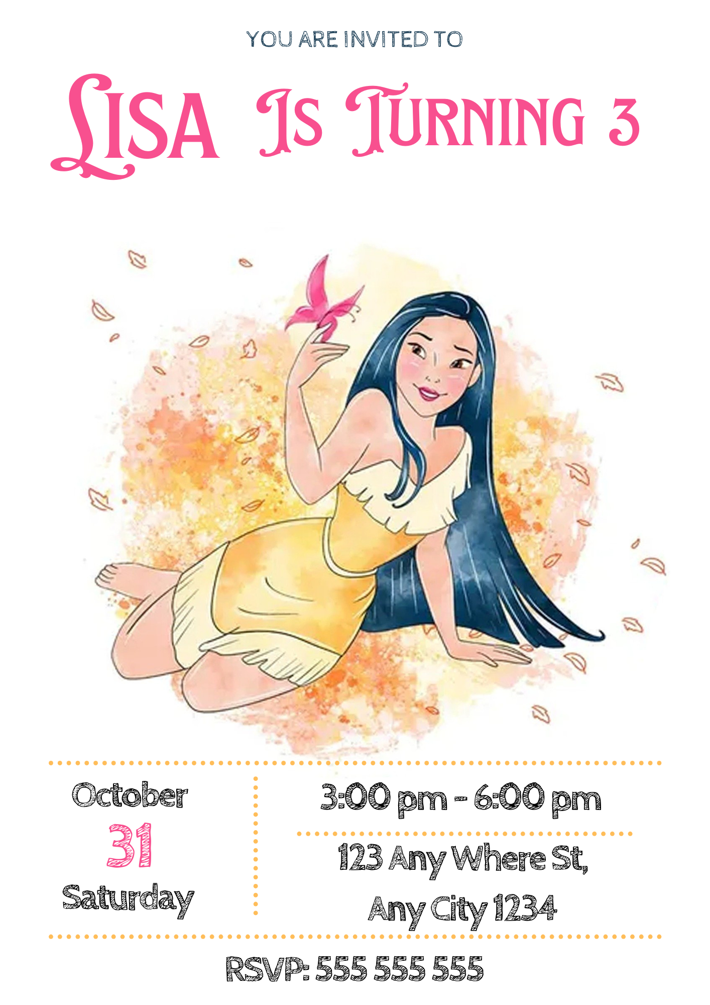 Princess Pocahontas Party Invitation - CreativeRino
