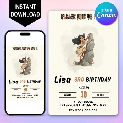 Princess Pocahontas Birthday Invitation - CreativeRino