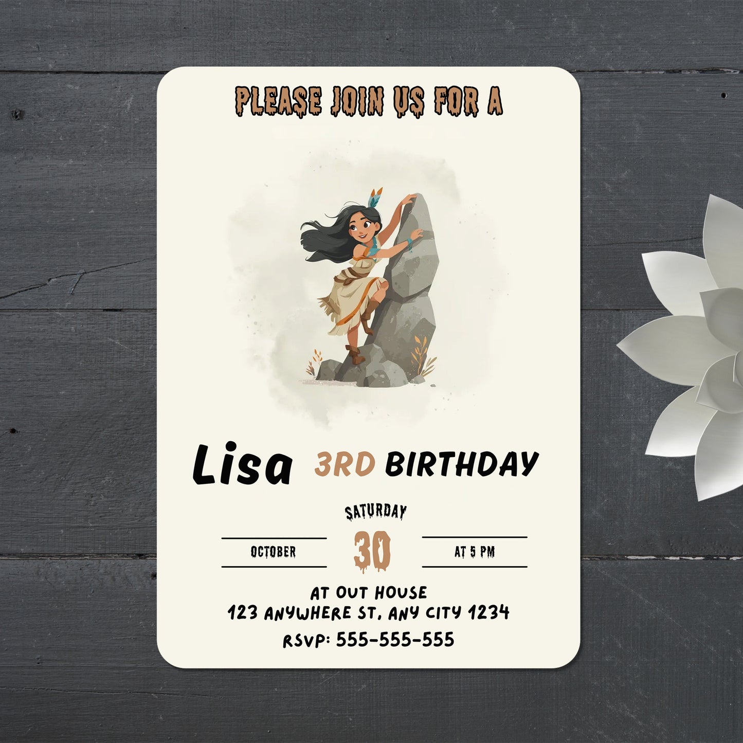 Princess Pocahontas Birthday Invitation - CreativeRino