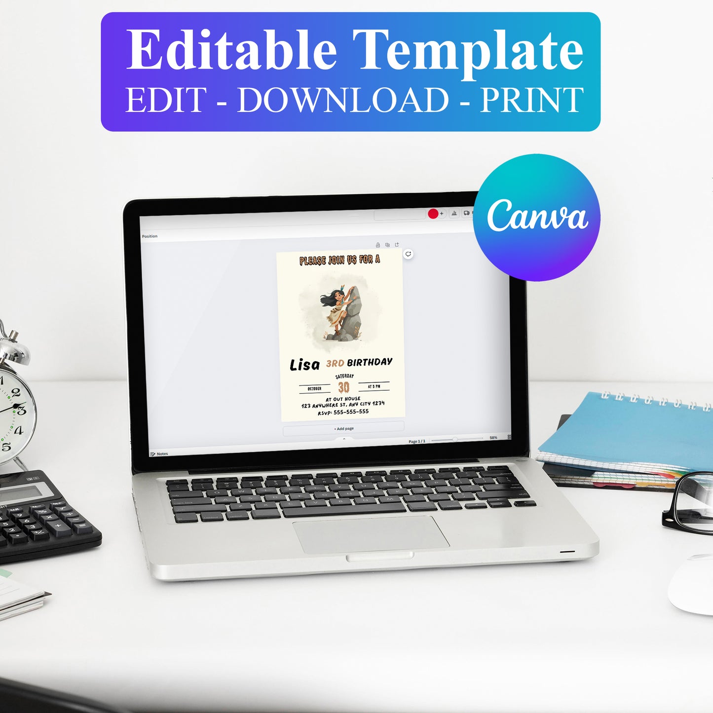 Princess Pocahontas Birthday Invitation - CreativeRino
