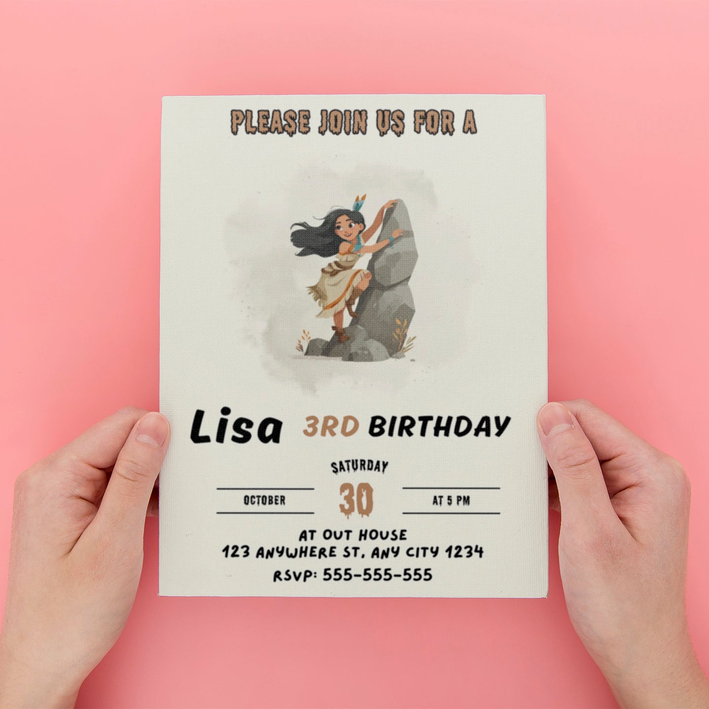 Princess Pocahontas Birthday Invitation - CreativeRino