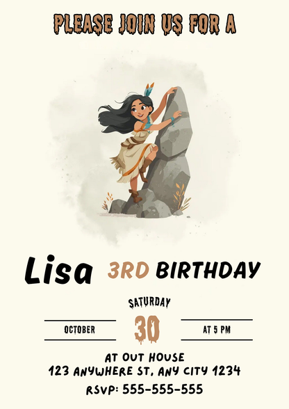 Princess Pocahontas Birthday Invitation - CreativeRino