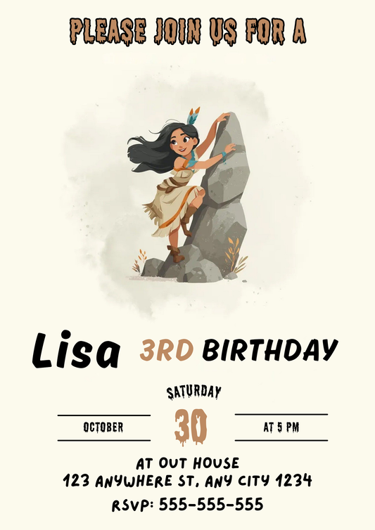 Princess Pocahontas Birthday Invitation - CreativeRino