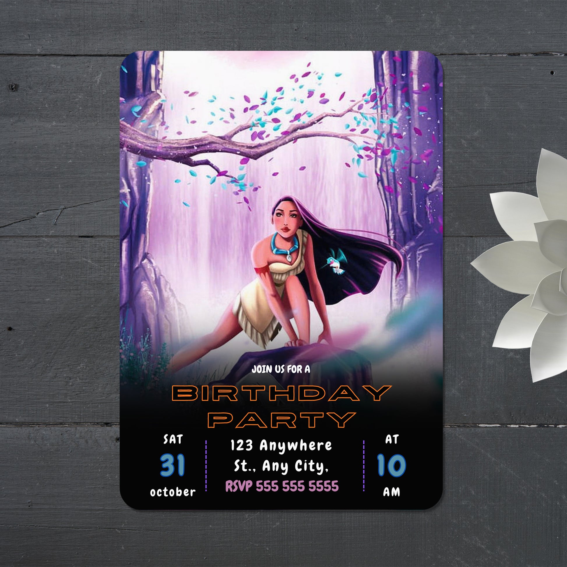 Princess Pocahontas Birthday Party Invite Template - CreativeRino