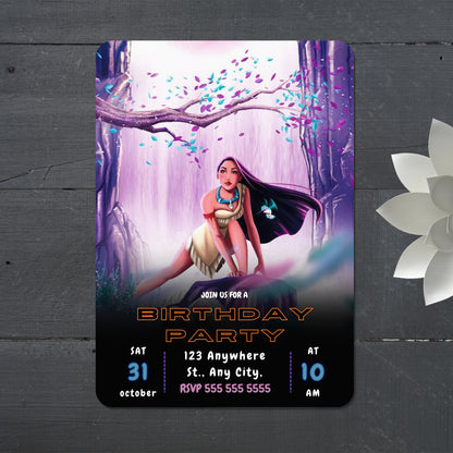 Princess Pocahontas Birthday Party Invite Template - CreativeRino