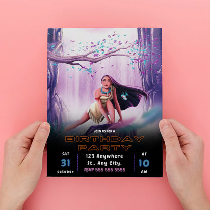 Princess Pocahontas Birthday Party Invite Template - CreativeRino