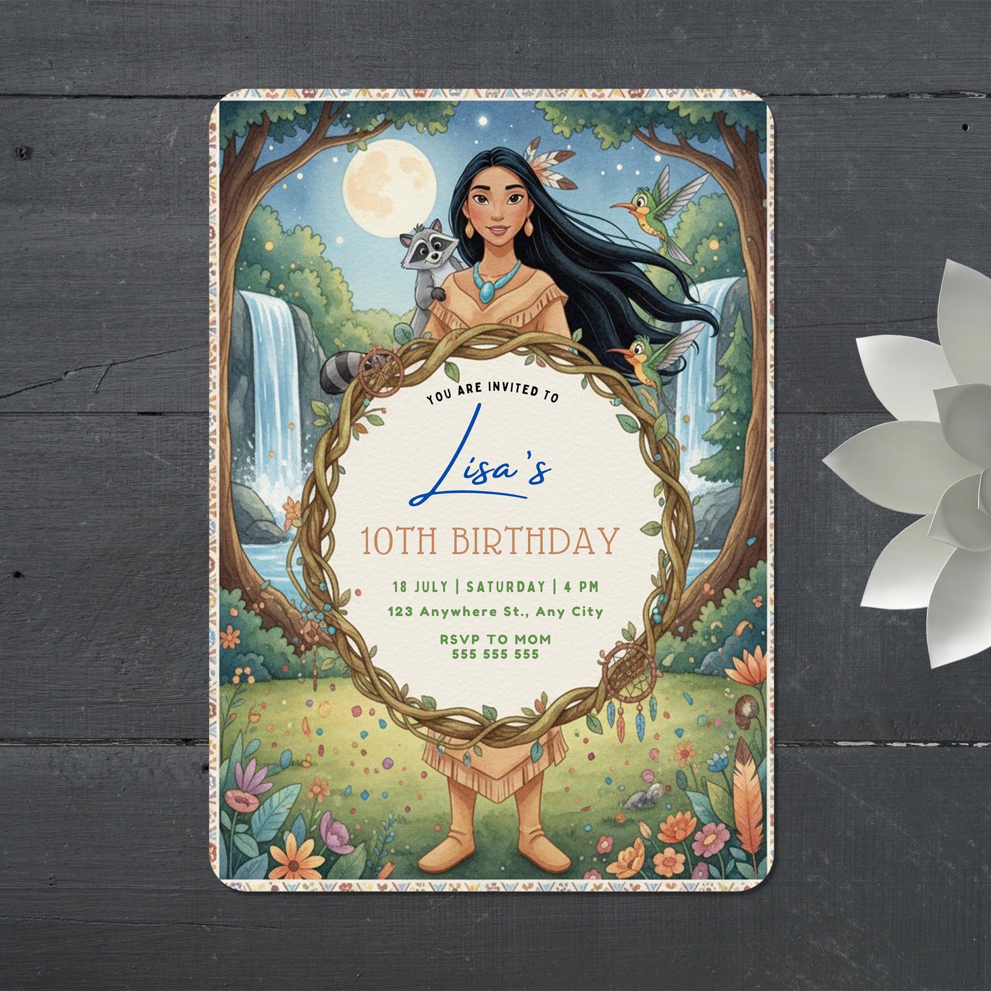 Princess Pocahontas Birthday Invitation - CreativeRino