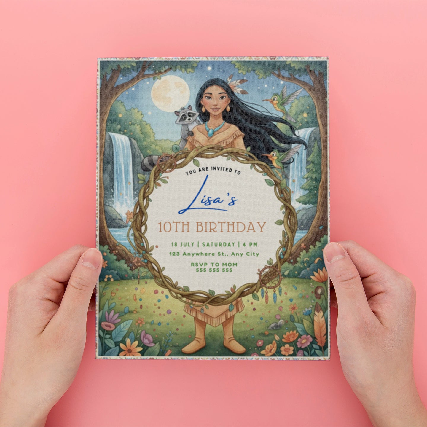 Princess Pocahontas Birthday Invitation - CreativeRino