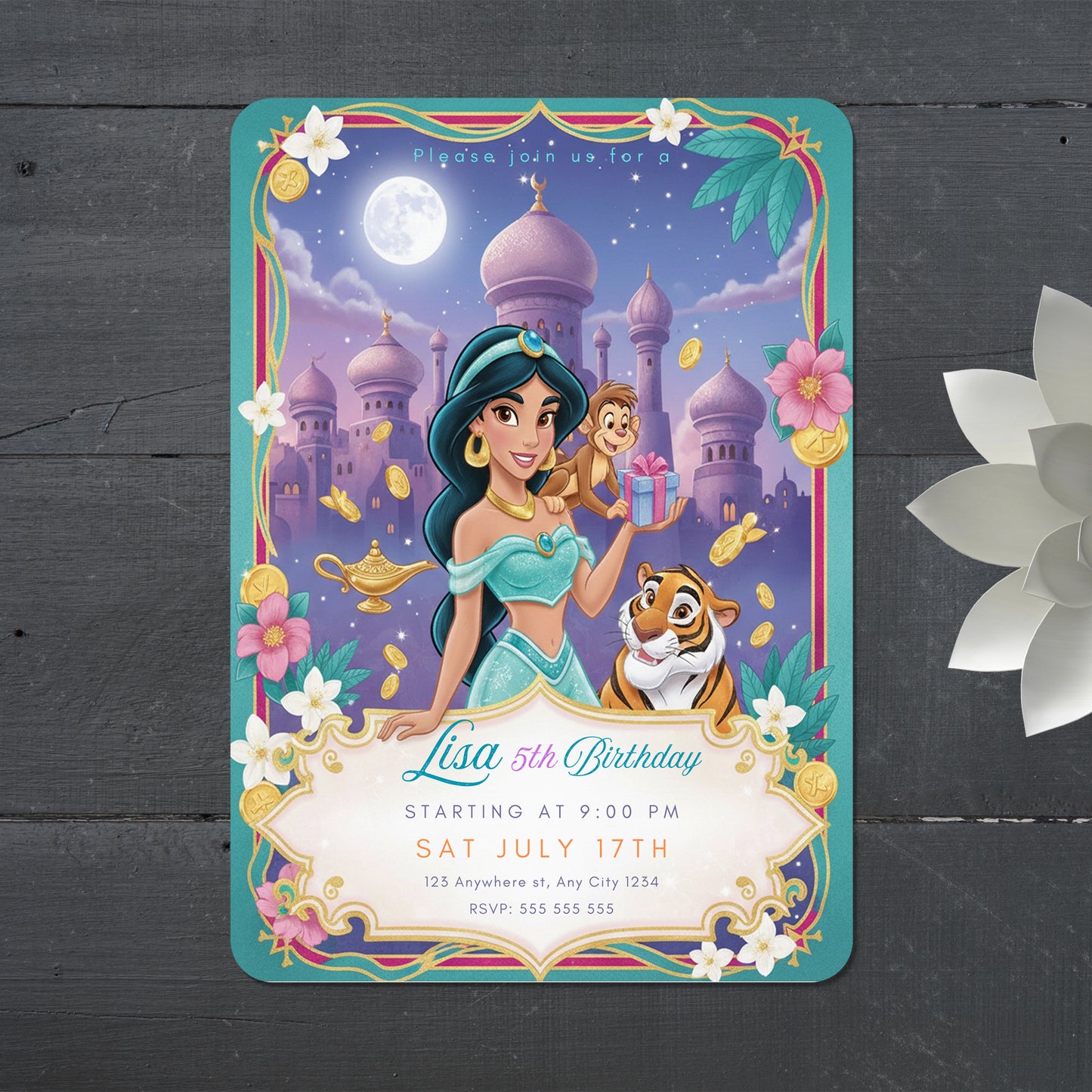 Princess Jasmine Birthday Party Invitation - CreativeRino