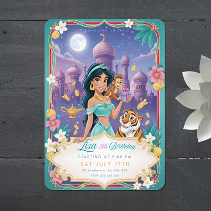 Princess Jasmine Birthday Party Invitation - CreativeRino