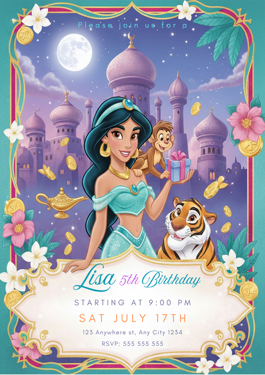 Princess Jasmine Birthday Party Invitation - CreativeRino
