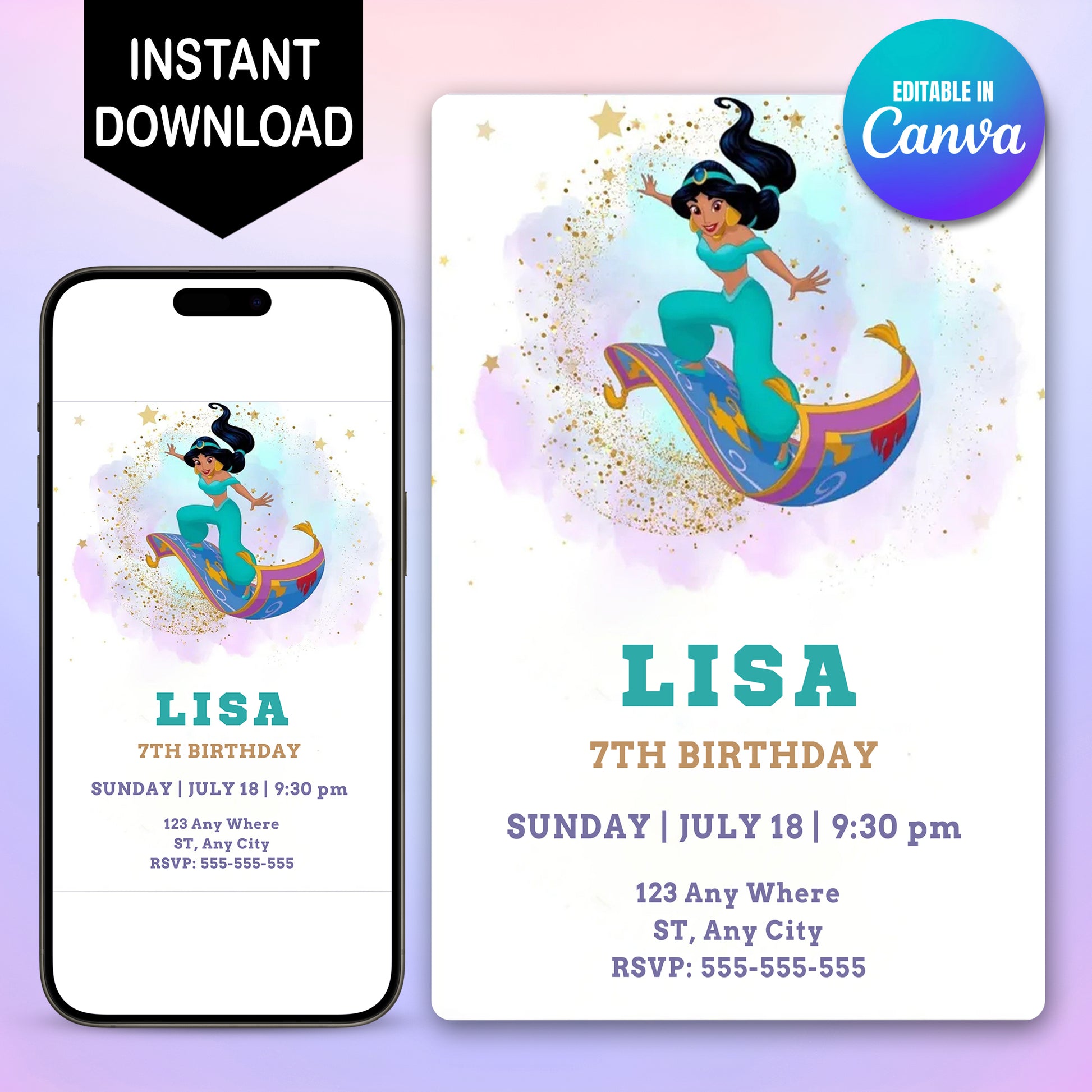Princess Jasmine Birthday Invitation - CreativeRino