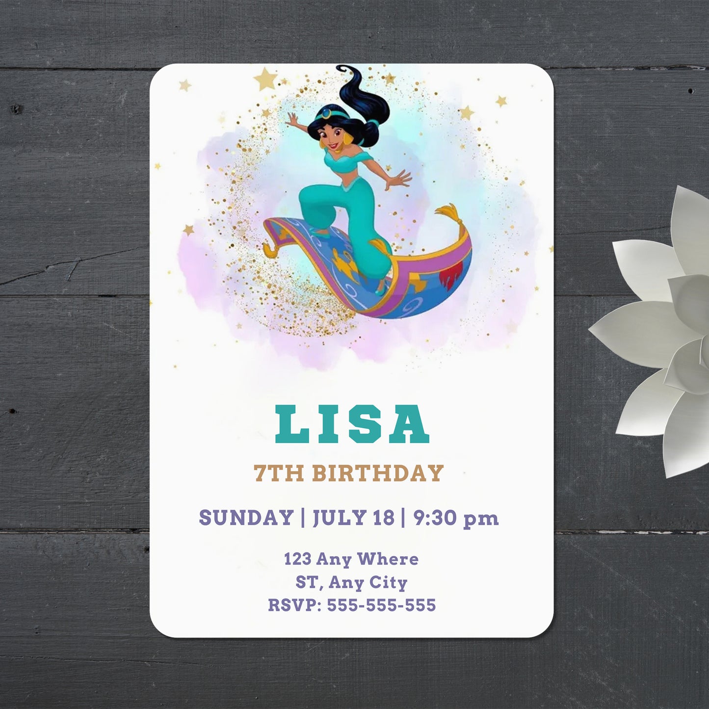 Princess Jasmine Birthday Invitation - CreativeRino