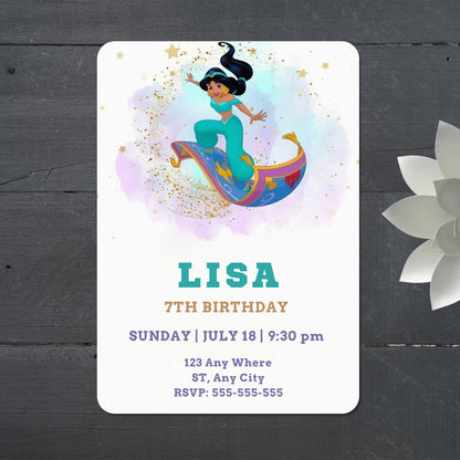 Princess Jasmine Birthday Invitation - CreativeRino