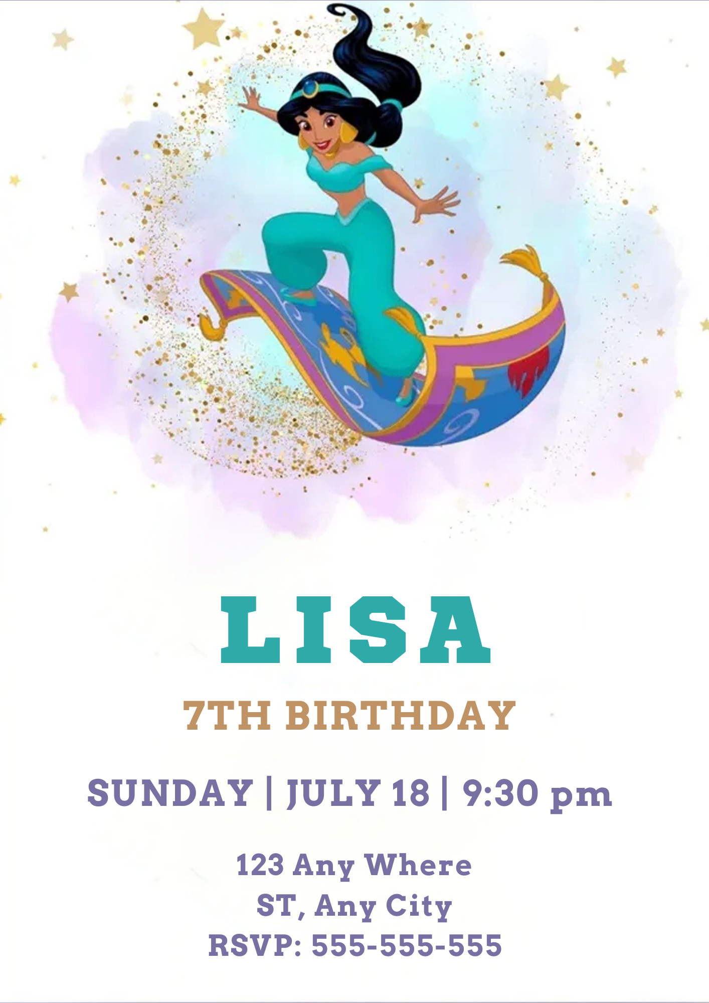 Princess Jasmine Birthday Invitation - CreativeRino