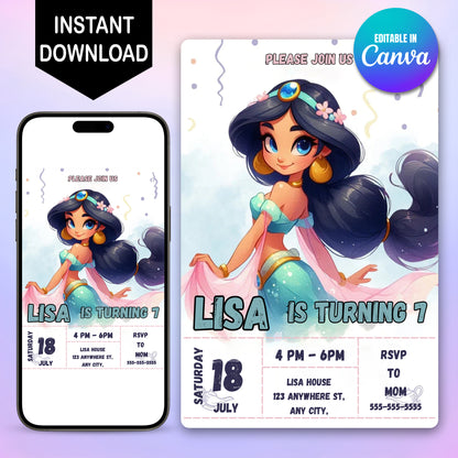 Princess Jasmine Birthday Invitation Template - CreativeRino