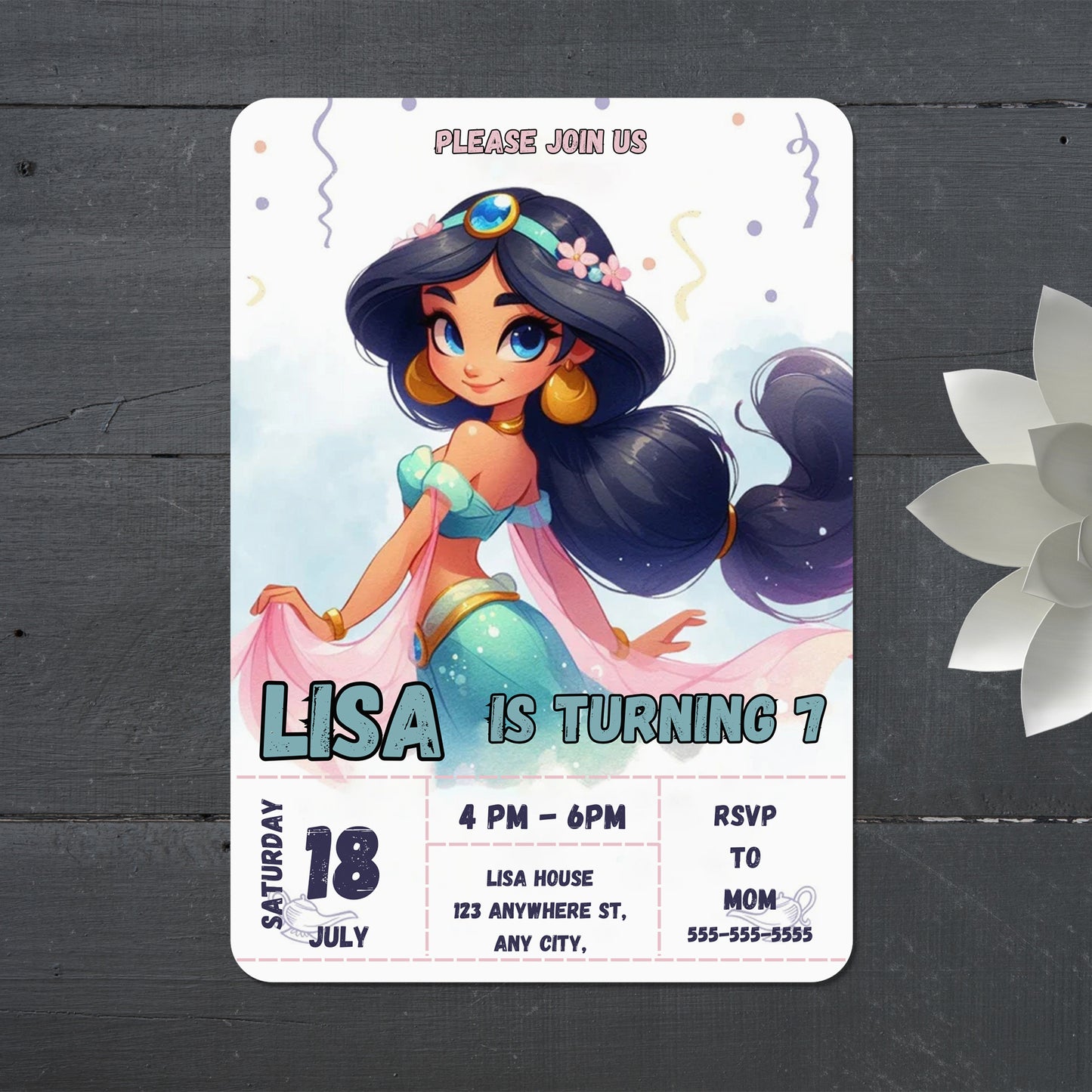 Princess Jasmine Birthday Invitation Template - CreativeRino