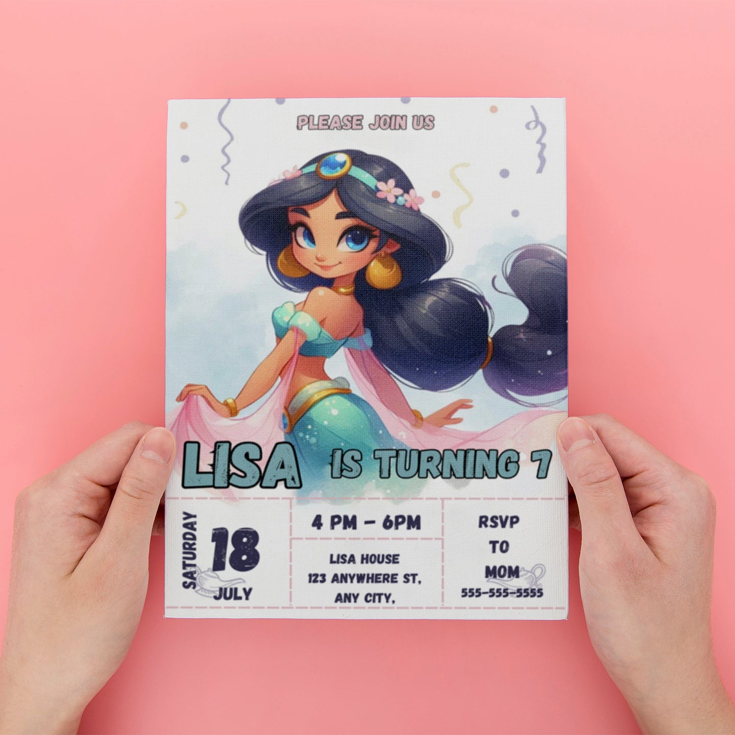 Princess Jasmine Birthday Invitation Template - CreativeRino