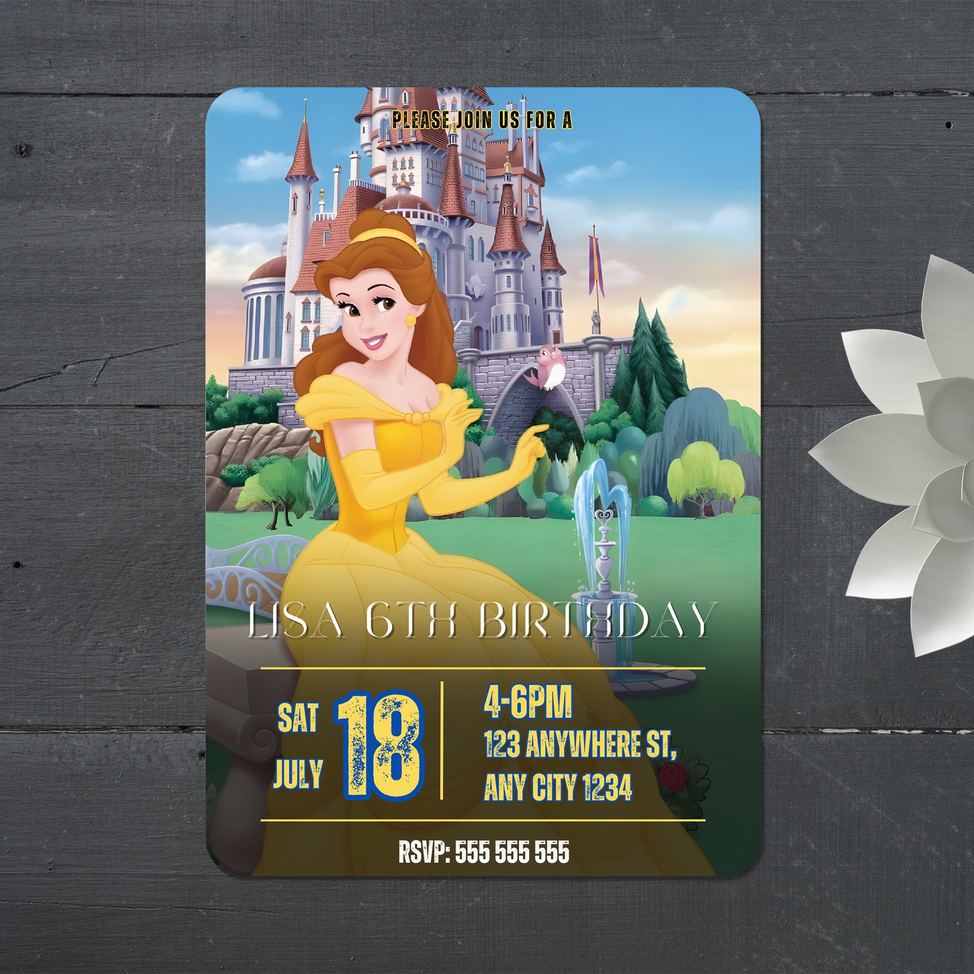 Princess Belle Birthday Invitation - CreativeRino