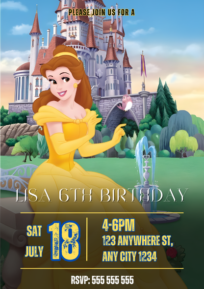 Princess Belle Birthday Invitation - CreativeRino