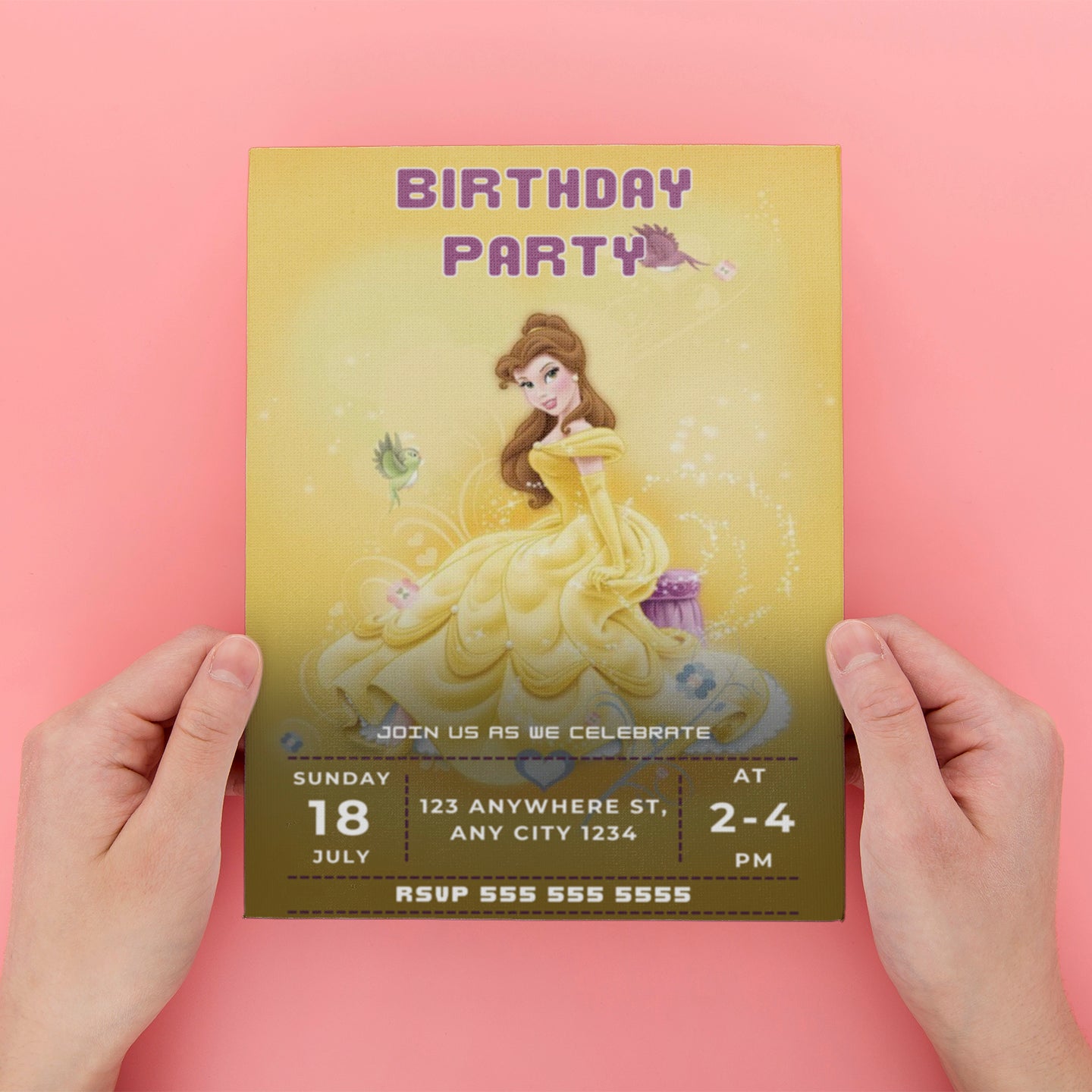 Princess Belle Birthday Party Invitation - CreativeRino