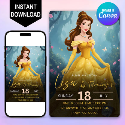 Princess Belle Birthday Invite - CreativeRino