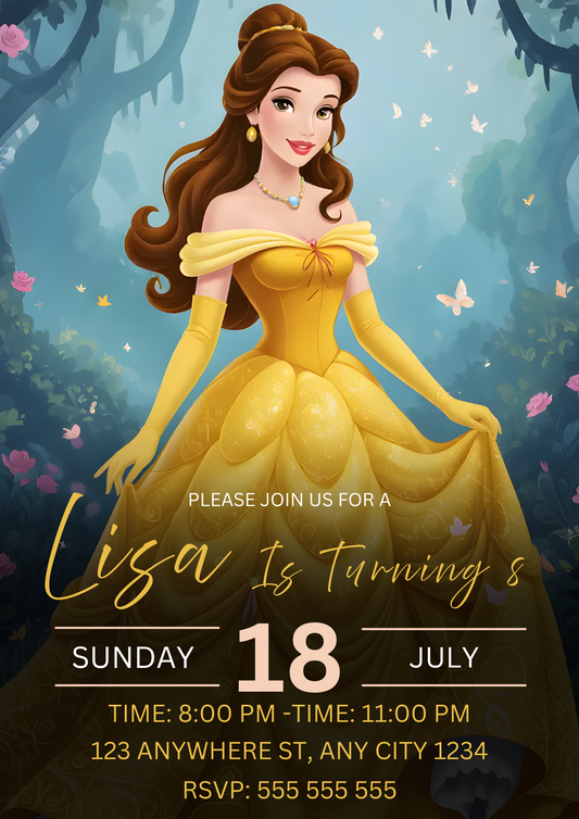 Princess Belle Birthday Invite - CreativeRino