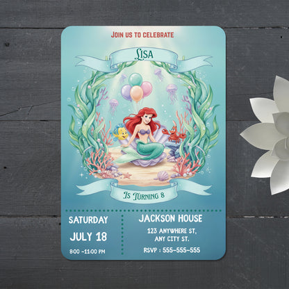 Princess Ariel Birthday Invitation - CreativeRino