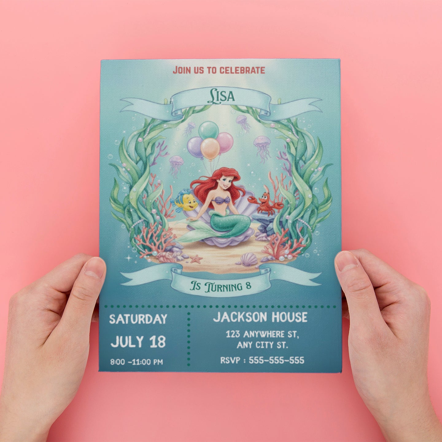 Princess Ariel Birthday Invitation - CreativeRino