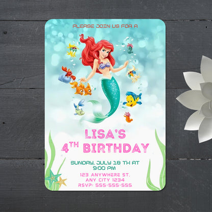 Princess Ariel Birthday Party Invitation - CreativeRino