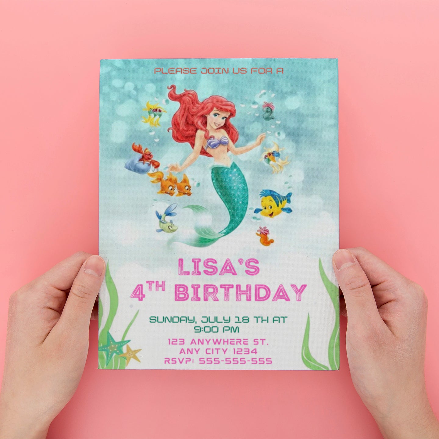 Princess Ariel Birthday Party Invitation - CreativeRino